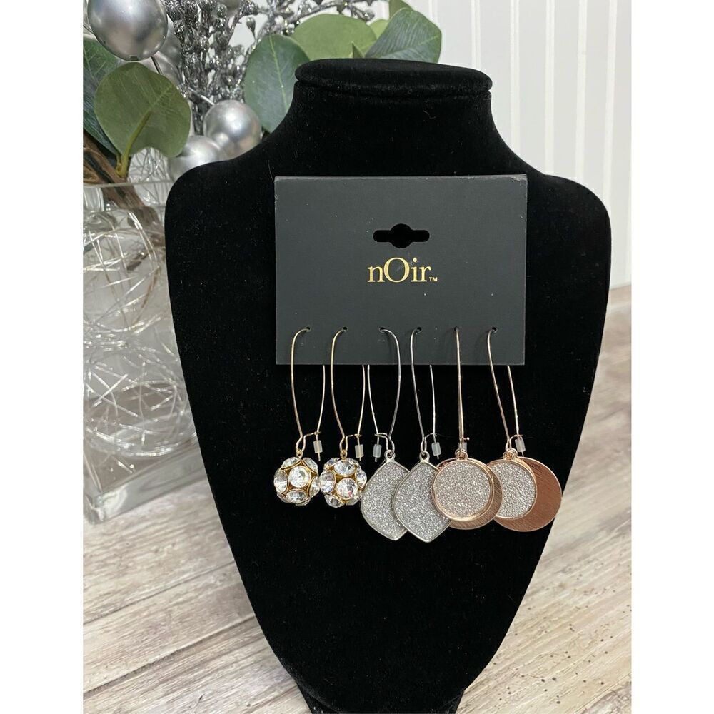 nOir Jewelry Gold Silver Rose Earrings Set of 3